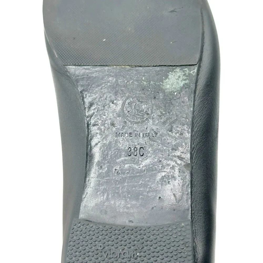 Chanel Metallic Gold & Black Canvas Logo Ballet Flats - Picture 10 of 10